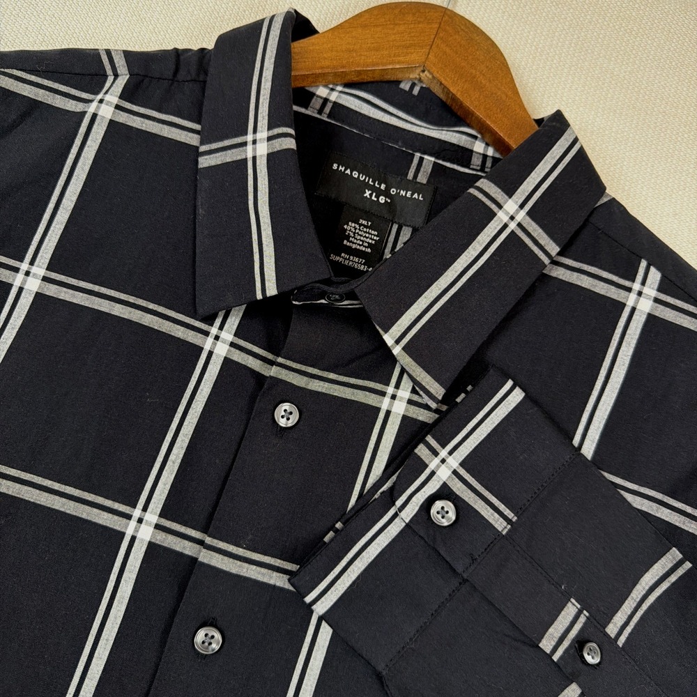 Shaquille O'Neal XLG Black Plaid Dress Shirt Mens Size 2XLT Cotton Blend NWT